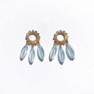 Flower Charm Earrings with Aqua Striped Glass Beads