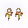 Flower Charm Earrings with Olive + Topaz Glass Beads