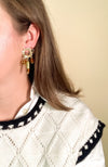 Flower Charm Earrings with Olive + Topaz Glass Beads