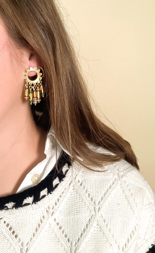 Flower Charm Earrings with Topaz Glass Beads