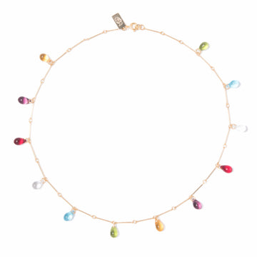Multicolor Teardrop Fringe Necklace / Warm