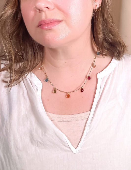 Multicolor Teardrop Fringe Necklace / Warm