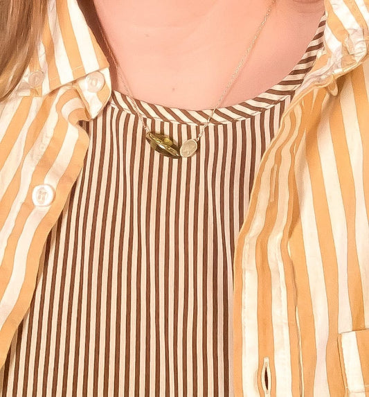 Oval Olive Glass + Brass Slider Necklace