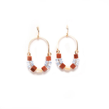 Goldstone + Sapphire Glass Beaded Earrings