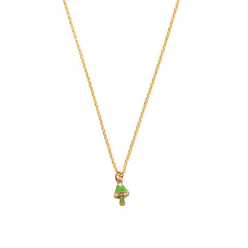 Tiny Mushroom Charm Necklace in Grass