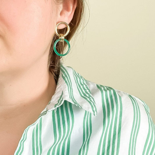 Linked Loop Earrings / Green Agate