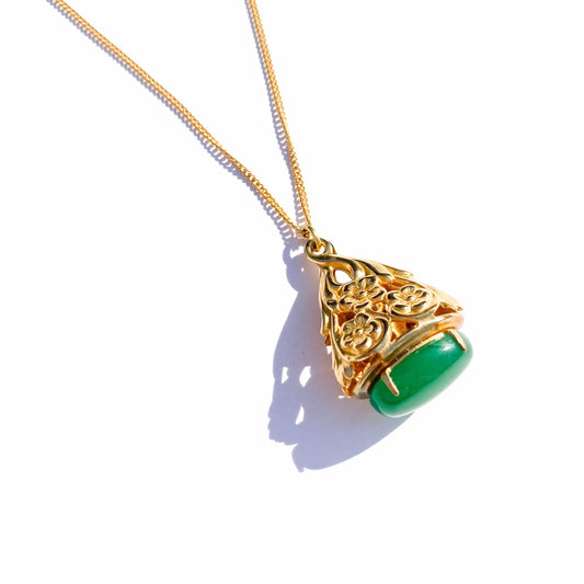 Green Agate Bloom Fob Pendant Necklace