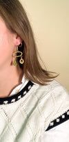 Horizontal Oval Earrings with Jade + Tortoise Charms