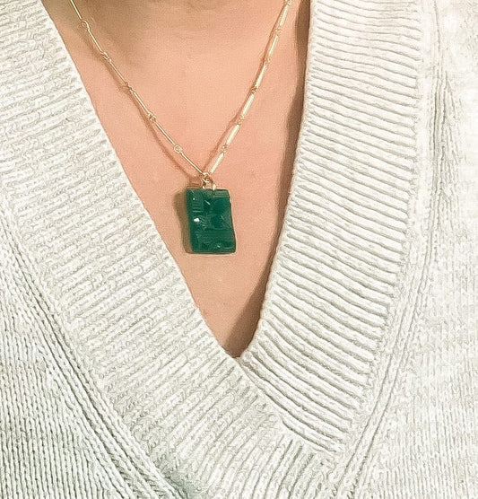 Jade Glass Deco Pendant Necklace