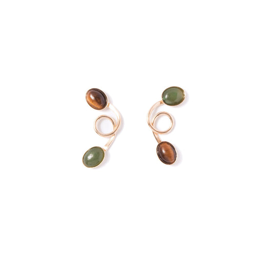 Jade + Tiger's Eye Cursive Earrings