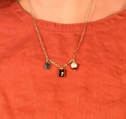 Lapis + Pearl Charm Necklace