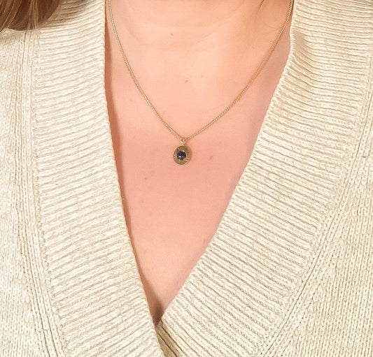 Lapis Vintage Starburst Charm Necklace