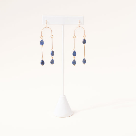 Lapis Teardrop Asymmetrical Chandelier Earrings