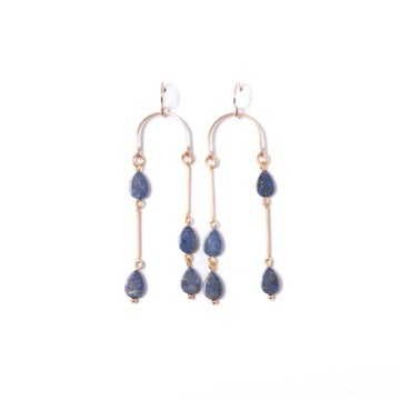 Lapis Teardrop Asymmetrical Chandelier Earrings