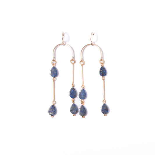 Lapis Teardrop Asymmetrical Chandelier Earrings