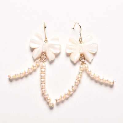 Mother of Pearl Bow Earrings with Pearl Ribbons