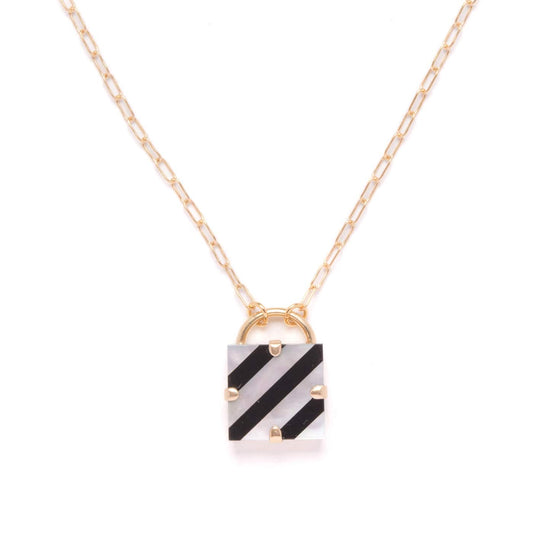 Limited Edition Mother of Pearl and Onyx Striped Pendant Necklace