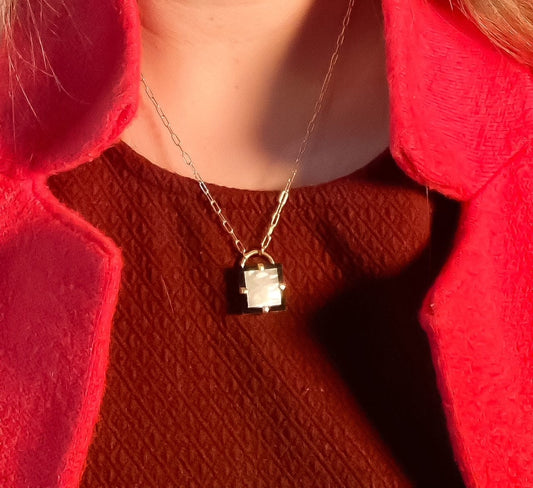 Limited Edition Mother of Pearl and Onyx Square Pendant Necklace