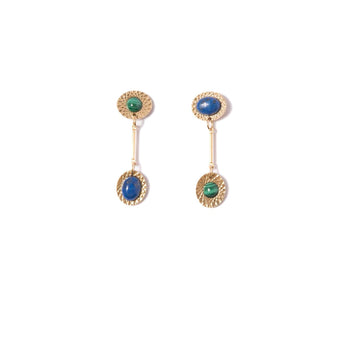 Malachite + Lapis Vintage Starburst Drop Earrings