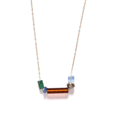 Balance Necklace- Malachite, Lapis, Pyrite, Vintage Glass