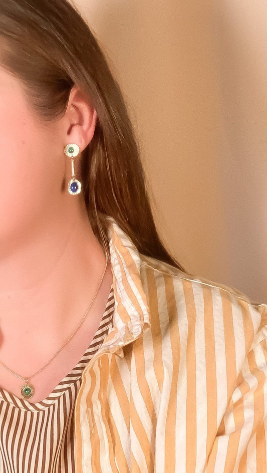 Malachite + Lapis Vintage Starburst Drop Earrings