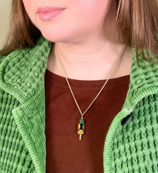 Malachite, Tiger's Eye, and Onyx Pendant Necklace