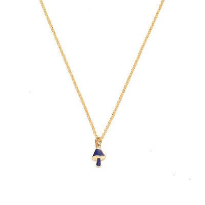 Tiny Mushroom Charm Necklace in Matte Cobalt- Limited Edition