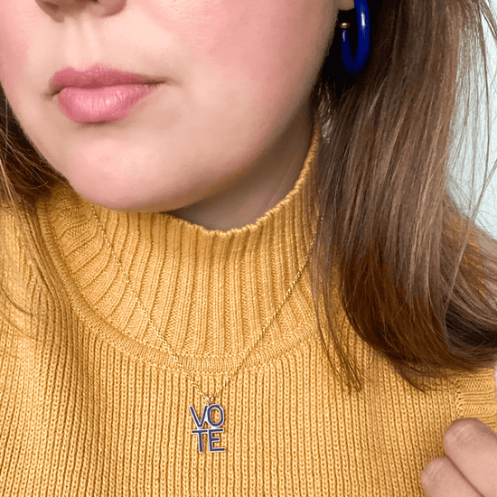 matte-cobalt-vote-necklace handmade jewelry by michelle starbuck designs