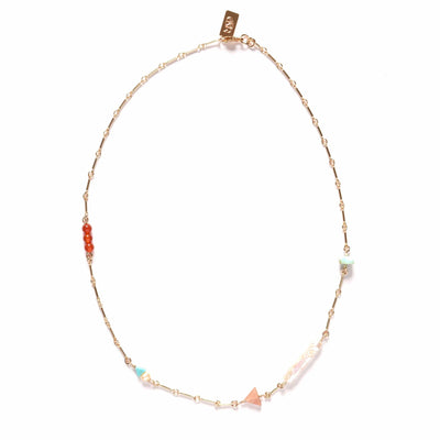 Minimal Charm Necklace- Pearl, Carnelian, Peruvian Opal, Moonstone