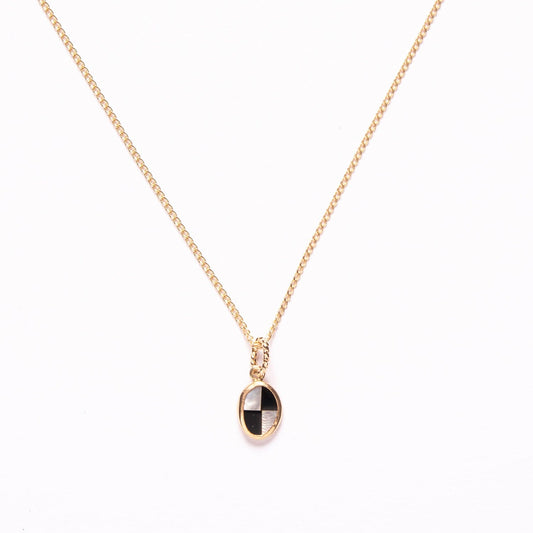 Onyx + Mother of Pearl Checker Oval Charm Necklace