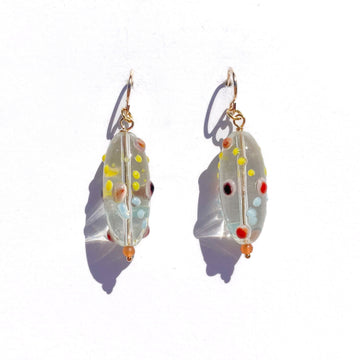 Oval Glass Lampwork Bead Earrings- A