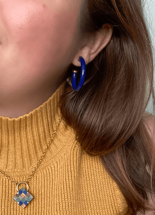 Navy Blue Hoop Earrings