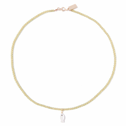 Mother of Pearl Fish Charm Beaded Necklace in Olive