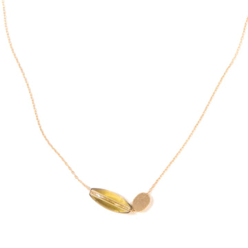 Oval Olive Glass + Brass Slider Necklace