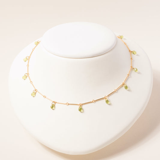 Teardrop Fringe Necklace in Olive Glass