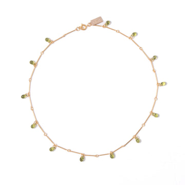 Teardrop Fringe Necklace in Olive Glass