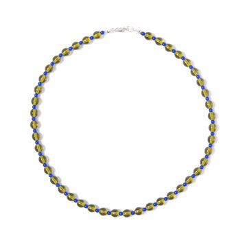 Olive + Cobalt Glass Beaded Necklace