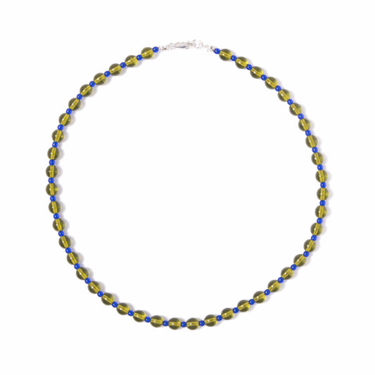 Olive + Cobalt Glass Beaded Necklace