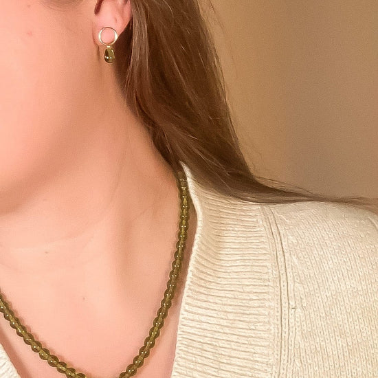 olive-glass-teardrop-stud-earrings-gold-fill handmade jewelry by michelle starbuck designs