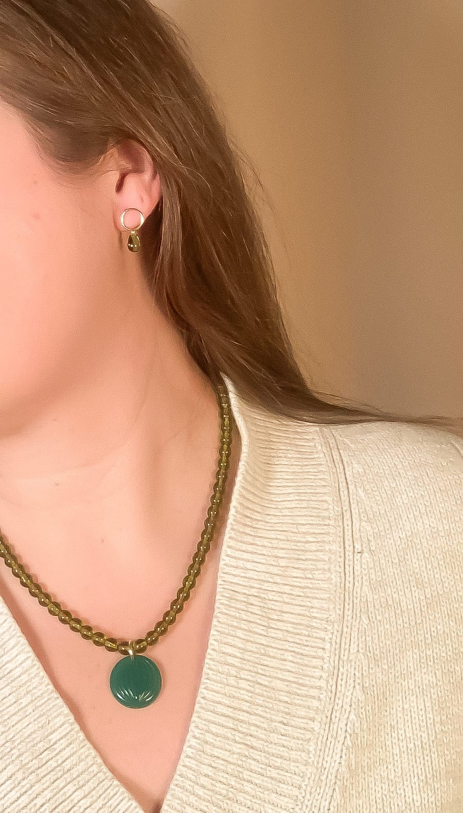 olive-glass-teardrop-stud-earrings-gold-fill handmade jewelry by michelle starbuck designs