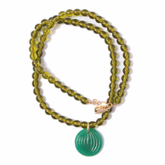 Glass Olive + Jade Beaded Pendant Necklace