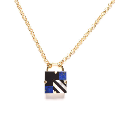 LIMITED EDITION Lapis, Onyx, and Mother of Pearl Striped Pendant Necklace