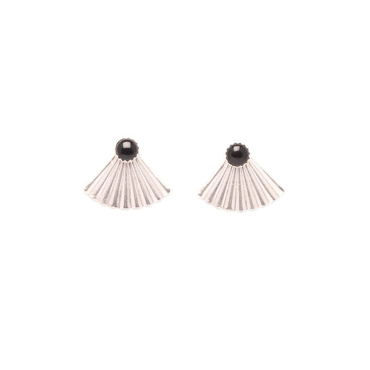 Silver Mini Pleat Jacket Earrings with Onyx Studs