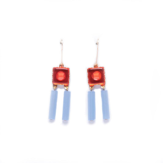 Orange + Periwinkle Glass Drop Earrings