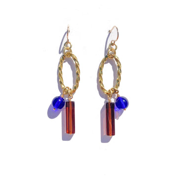 Vertical Oval Earrings with Mocha and Cobalt Beads