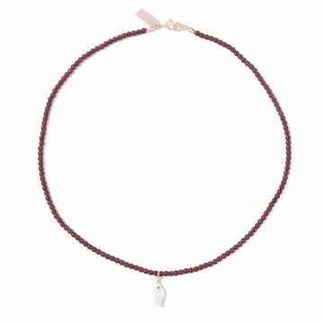 Mother of Pearl Fish Charm Beaded Necklace in Oxblood