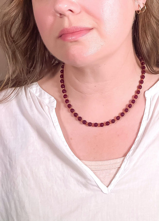 Oxblood + Carnelian Glass Beaded Necklace