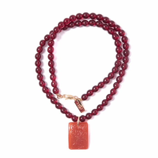 Glass Carnelian + Oxblood Beaded Pendant Necklace