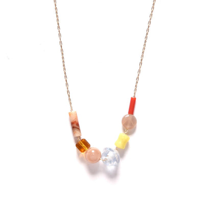 Balance Necklace- Peach Moonstone, Crazy Lace Agate, Vintage Glass