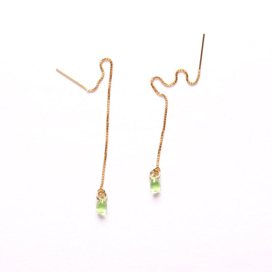 Peridot Glass Teardrop Threaders